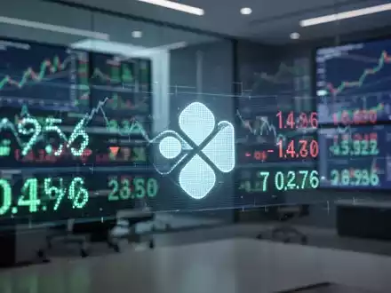 Nahaufnahme eines stilisierten Börsentickers mit Finanzdaten und dem abstrakten Symbol eines Pharmaunternehmens. - Foto: über boerse-global.de