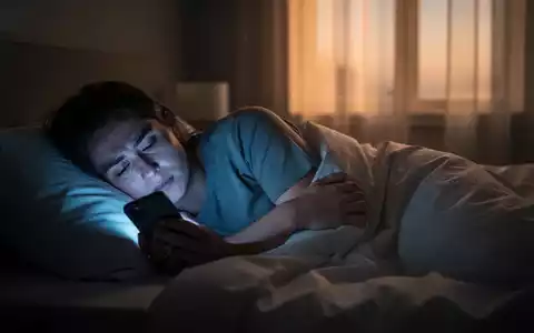 Eine Person liegt nachts wach im Bett, beleuchtet vom kalten Licht eines Smartphones, während im Hintergrund warmes Morgenlicht durch ein Fenster fällt. - Foto: über boerse-global.de