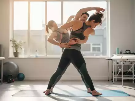 Eine Person dehnt ihren Rücken in einem hellen Physiotherapieraum, um Bewegung und Erholung bei Rückenschmerzen zu symbolisieren. - Foto: über boerse-global.de