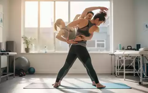 Eine Person dehnt ihren Rücken in einem hellen Physiotherapieraum, um Bewegung und Erholung bei Rückenschmerzen zu symbolisieren. - Foto: über boerse-global.de