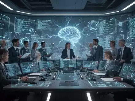A futuristic control room with holographic interfaces, symbolizing digital transformation and AI-driven efficiency in an energy company. - Foto: über boerse-global.de