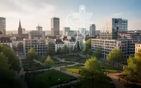 Moderne Wiesbadener Skyline mit grünen Parks und angedeuteten Gesundheitsstrukturen, die Fortschritt und städtische Gesundheit symbolisieren. - Foto: über boerse-global.de