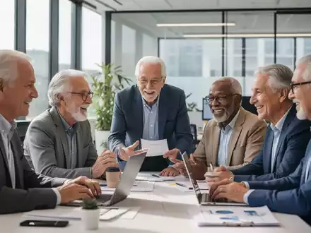 Ältere Arbeitnehmer in einem modernen Büro, die zusammenarbeiten und sich austauschen, umgeben von einer positiven Atmosphäre. - Foto: über boerse-global.de