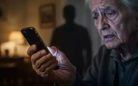 Eine Nahaufnahme der Hand einer älteren Person, die ein Telefon hält, mit einem besorgten Gesichtsausdruck und einer verschwommenen Silhouette im Hintergrund. - Foto: über boerse-global.de