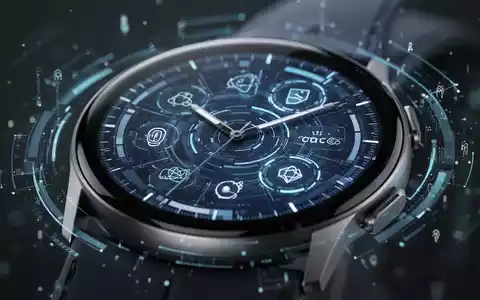 Close-up of a sleek smartwatch face with a futuristic digital interface, displaying complex data and AI features. - Foto: über boerse-global.de