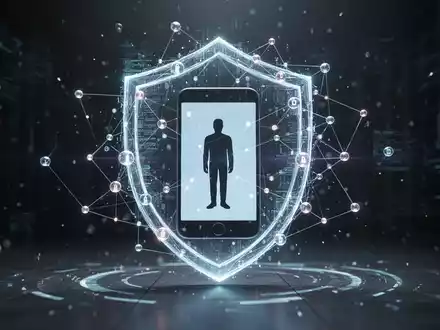 Abstrakte Darstellung von Quantensicherheit, mit leuchtenden Datenknoten, die ein mobiles Gerät umgeben, in einer dunklen Umgebung. - Foto: über boerse-global.de