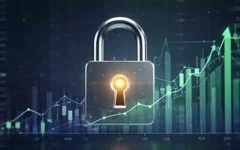 Ein stilisiertes digitales Vorhängeschloss mit leuchtendem Schlüsselloch vor abstrakten Finanzmarktdaten und steigenden Grafiken. - Foto: über boerse-global.de