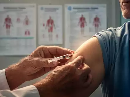 Nahaufnahme eines Arms, der eine Impfung erhält, mit verschwommenem Hintergrund von medizinischen Diagrammen. - Foto: über boerse-global.de