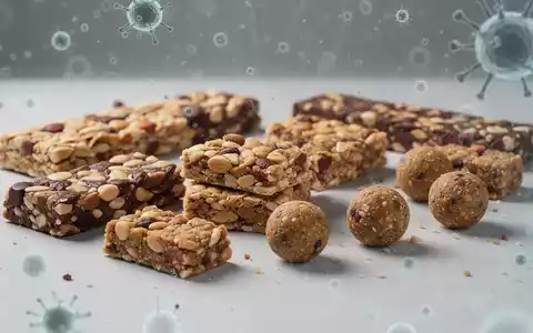 Nahaufnahme verschiedener Snackriegel und Protein-Häppchen auf einer sauberen Oberfläche, teilweise verdeckt von einer stilisierten Schimmelpilzschicht. - Foto: über boerse-global.de