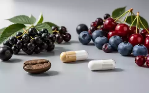 Eine Nahaufnahme von verschiedenen antioxidantienreichen Lebensmitteln wie Beeren, Acerolakirschen, Kaffeebohnen und einer Nahrungsergänzungskapsel. - Foto: über boerse-global.de