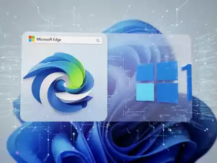 Microsoft Edge browser icon and Windows 11 logo with subtle digital lines, symbolizing loosening account bindings and new login flexibility. - Foto: über boerse-global.de