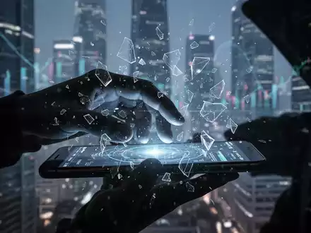 Eine stilisierte Darstellung einer Hand, die mit einer digitalen Benutzeroberfläche auf einem Smartphone interagiert, Symbole für Datendiebstahl und Cyberbedrohung. - Foto: über boerse-global.de