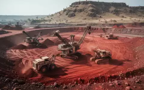 Luftaufnahme einer Bergbaustätte mit schwerem Gerät und einer kargen Hügellandschaft im Hintergrund. - Foto: über boerse-global.de