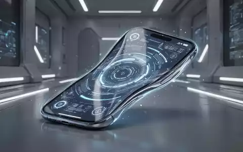 Ein zukünftiges iPhone mit einem nahtlosen, vierfach gekrümmten, randlosen Display in einer hochtechnologischen Umgebung. - Foto: über boerse-global.de