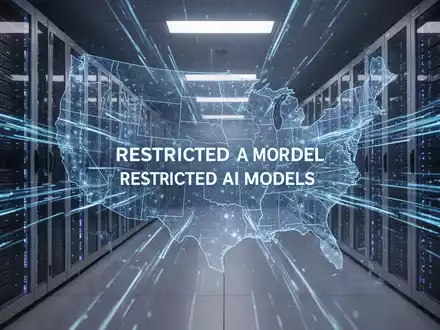 A secure server room with glowing blue data streams, overlaid with a subtle map of the United States, symbolizing restricted AI models and national security. - Foto: über boerse-global.de