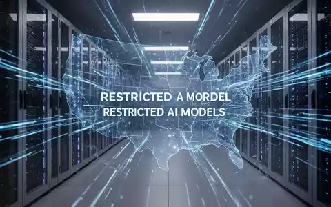 A secure server room with glowing blue data streams, overlaid with a subtle map of the United States, symbolizing restricted AI models and national security. - Foto: über boerse-global.de