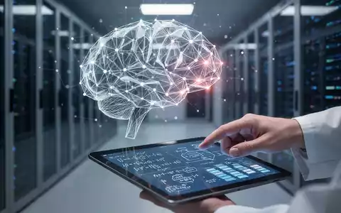 A stylized brain with glowing, distorted nodes, a researcher's hand over a tablet with equations, and a blurred data center. - Foto: über boerse-global.de