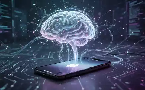 Eine futuristische KI-Schnittstelle überlagert ein stilisiertes Gehirn, verbunden mit einem Smartphone, das ein Apple-Logo zeigt. - Foto: über boerse-global.de