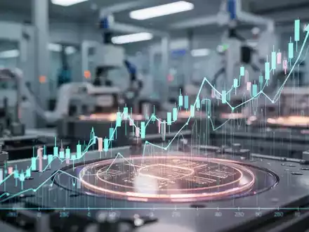 Stilisierter, aufwärts gerichteter Börsenchart über einer modernen Halbleiterfertigungsanlage mit leuchtenden Siliziumwafern. - Foto: über boerse-global.de