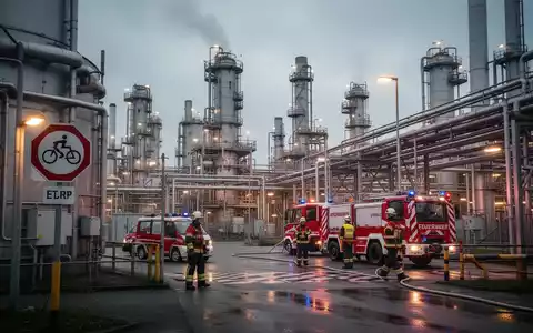 Ein Chemiepark in Dormagen, Deutschland, mit industriellen Anlagen und Sicherheitsvorkehrungen bei einem Chemieunfall. - Foto: über boerse-global.de