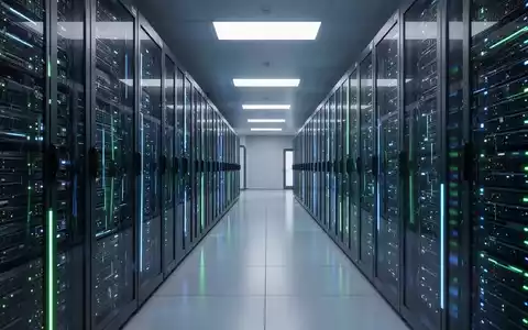 Ein moderner Rechenzentrumsflur mit beleuchteten Server-Racks, der Hochtechnologie und Datenfluss symbolisiert. - Foto: über boerse-global.de