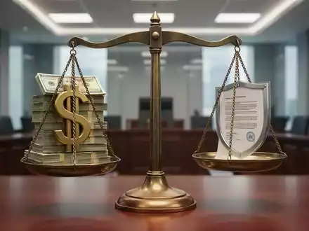 Eine Waage, die auf einer Seite ein hohes Bußgeld und auf der anderen Seite ein leichteres Gewicht darstellt, symbolisiert die Reduzierung von Strafen. - Foto: über boerse-global.de