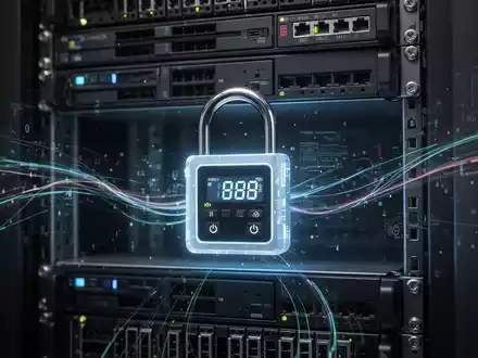 A glowing digital padlock on a server rack, symbolizing data security and breaches. - Foto: über boerse-global.de