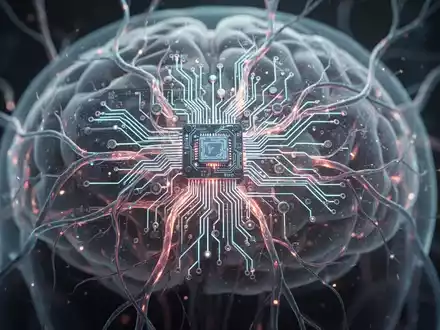 Nahaufnahme eines fortschrittlichen Gehirn-Computer-Schnittstellen-Implantats, das neurologische Signale verarbeitet, um die Sprachwiederherstellung zu ermöglichen. - Foto: über boerse-global.de