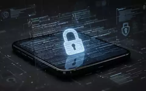 Smartphone screen with a dark, abstract digital overlay, symbolizing security threats and malware. Background is blurred with digital patterns. - Foto: über boerse-global.de