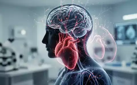 Eine Personensilhouette mit leuchtenden neuronalen Pfaden, überlagert von einer abstrakten Herzdarstellung, symbolisiert die Verbindung von psychischer und Herzgesundheit. - Foto: über boerse-global.de