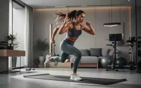 Eine Frau in Sportkleidung macht ein kurzes, intensives Workout in einem modernen Heim-Fitnessstudio. - Foto: über boerse-global.de