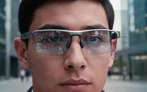 Close-up of sleek, high-tech smart glasses with subtle digital reflections on the lenses, worn by an anonymous person. - Foto: über boerse-global.de