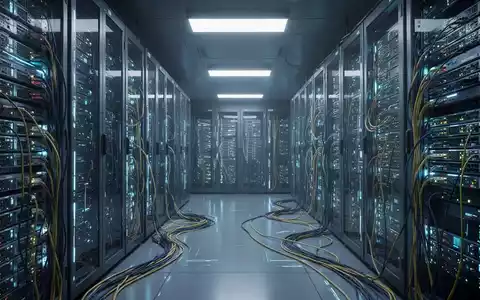Interior of a modern data center with rows of illuminated server racks and intricate cabling, symbolizing cloud infrastructure. - Foto: über boerse-global.de