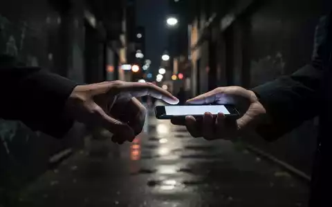 Eine Hand greift nach einem Smartphone, das von einer anderen Person in einer dunklen Gasse gehalten wird, angedeutet Diebstahl. - Foto: über boerse-global.de