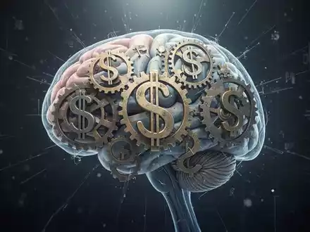Eine stilisierte Darstellung eines Gehirns mit Zahnrädern und Dollarsymbolen, die psychische Gesundheit und Finanzen verbinden. - Foto: über boerse-global.de
