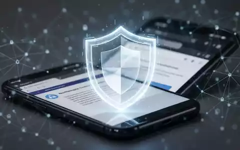 Ein stilisiertes, leuchtendes digitales Schildsymbol über einem Smartphone-Bildschirm, der einen Webbrowser anzeigt, mit einem unscharfen Netzwerk im Hintergrund. - Foto: über boerse-global.de