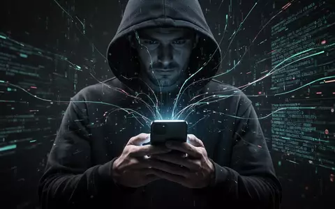 Eine dunkle Figur mit Kapuze, die ein Smartphone benutzt, mit digitalen Datenströmen und leuchtenden Linien, die vom Gerät ausgehen. - Foto: über boerse-global.de