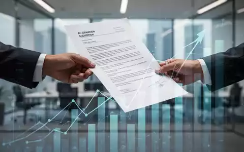 Zwei Hände reichen sich ein Dokument über einem stilisierten Unternehmenssymbol, das Haftung und Übernahme darstellt. - Foto: über boerse-global.de