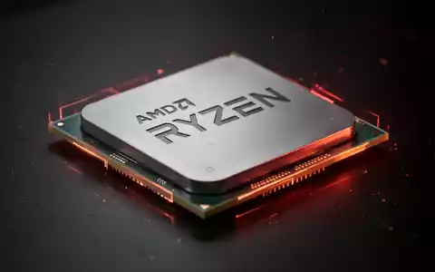 Close-up of an AMD Ryzen central processing unit (CPU) chip, illuminated with red and orange light on a dark surface. - Foto: über boerse-global.de