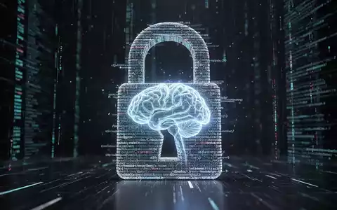 A digital padlock made of code, with a glowing AI brain icon, against a dark background with data streams. - Foto: über boerse-global.de