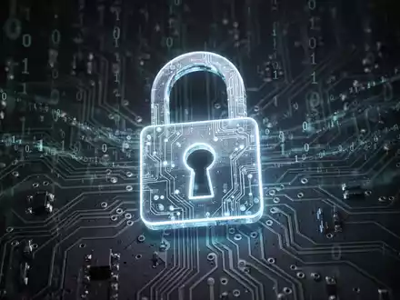 A stylized, glowing digital padlock overlaid on a circuit board, with subtle binary code flowing across the background. - Foto: über boerse-global.de