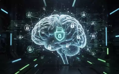 A glowing, interconnected human brain network overlaid with digital security icons and data streams, representing human risk in cybersecurity. - Foto: über boerse-global.de