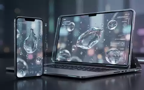 A smartphone and laptop screen displaying a modern user interface with translucent, glass-like elements and adjustable transparency settings. - Foto: über boerse-global.de