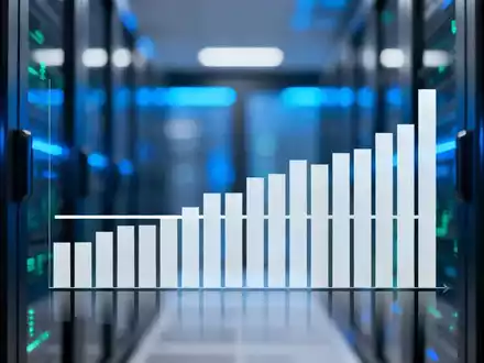 Ein stilisiertes, flaches Diagramm vor dem Hintergrund eines modernen Serverraums, das eine seitwärts gerichtete Aktienentwicklung darstellt. - Foto: über boerse-global.de