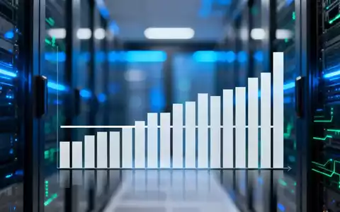 Ein stilisiertes, flaches Diagramm vor dem Hintergrund eines modernen Serverraums, das eine seitwärts gerichtete Aktienentwicklung darstellt. - Foto: über boerse-global.de