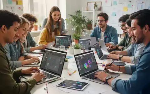 Students and small business owners collaborate on digital designs, reflecting Canva's educational and entrepreneurial initiatives. - Foto: über boerse-global.de