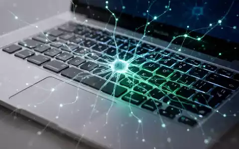 A glowing neural network design superimposed on a modern Apple MacBook keyboard, symbolizing AI integration into macOS. - Foto: über boerse-global.de