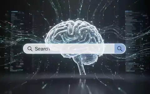 A glowing, abstract AI brain network integrated into a search bar interface, symbolizing advanced search and data processing. - Foto: über boerse-global.de