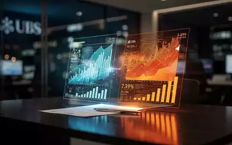 Zwei abstrakte Finanzberichte projiziert auf einen Schreibtisch, mit angedeutetem UBS-Logo im Hintergrund, symbolisieren Wettbewerb. - Foto: über boerse-global.de