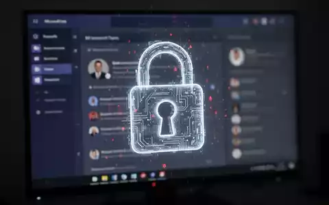 A glowing digital lock icon overlaid on a blurred Microsoft Teams interface, symbolizing cybersecurity threats and login issues. - Foto: über boerse-global.de